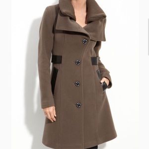Mackage Nola Leather Trim Coat in Taupe
